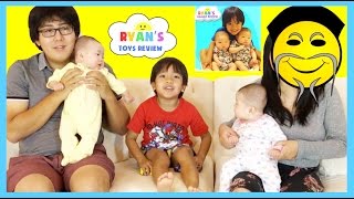 RYAN TOYSREVIEW MOM FACE REVEALED NEW CHANNEL Ryans Family Review Twins Baby Tummy Time [upl. by Adnuahsor754]