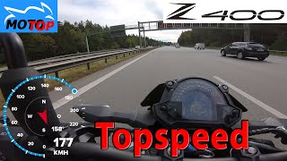 Kawasaki Z400  TOPSPEED on AUTOBAHN  GPS 182kmh [upl. by Mosley695]