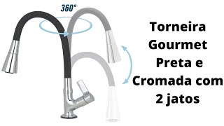 Torneira Gourmet preta e cromada flexível cozinha [upl. by Ayres373]