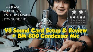 V8 Sound Card full set up and review  BM800 Condenser Mic English Subtitles [upl. by Ayotyal]