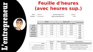 Faire une feuille dheure hebdomadaire sur Excel  heures sup [upl. by Rebeka]