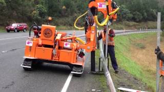 The Guardrail Post Driver Installing Safety Barrier [upl. by Ivah4]