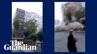 Turkey earthquake footage captures moment building collapses in İzmir [upl. by Julis]