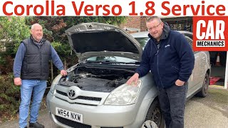 Servicing a Toyota Corolla Verso 18 Air Filter  Spark Plugs  Oil amp Filter  Cabin Filter [upl. by Cleodal]