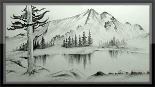 Easy Pencil Drawing Mountain Landscape Scenery Step By step [upl. by Annaes517]