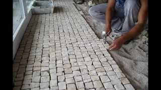 Hand made cobblestone cut and Portuguese pavement laying techniques Roc2c [upl. by Yrocal]