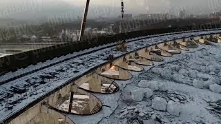 Dramatic video shows Russia stadium collapse with worker on roof [upl. by Slinkman]