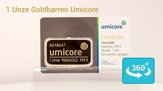 1 Unze Umicore Goldbarren in 360° Ansicht [upl. by Naelcm406]