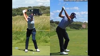 Justin Thomas golf swing  Long Iron faceon amp downtheline July 2017 [upl. by Leahcimrej74]