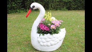 DIY Wunderschöner SchwanenBlumentopf für den GartenBeautiful swan flower pot for the garden [upl. by Harias]