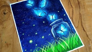 Easy Butterfly Night Scenery Drawing amp Painting tutorial for beginners How to Paint Butterfly [upl. by Ahseihs948]