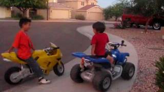 Motorcycle 4 year old on ATV 12 volts versus 7 year old on Motorcycle 36 volts [upl. by Rosie729]