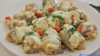 Greek Stuffed Cabbage Rolls Lahanodolmades Egg Lemon Sauce  Λαχανοντολμάδες ή Γιαπράκια Αυγολέμονο [upl. by Drew]